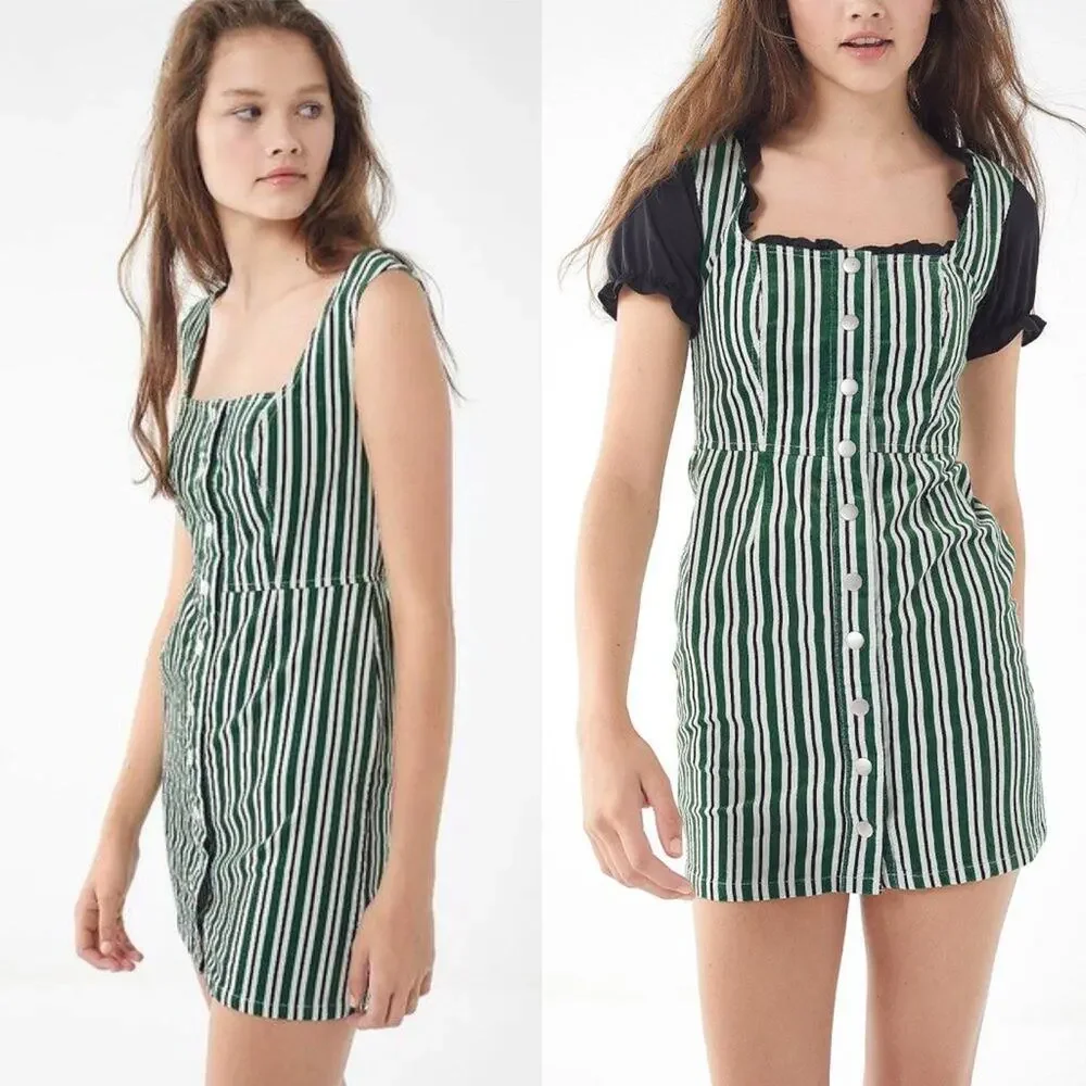 Urban Outfitters Sleeveless Striped Corduroy Snap Front Mini Jumper Dress Size 0